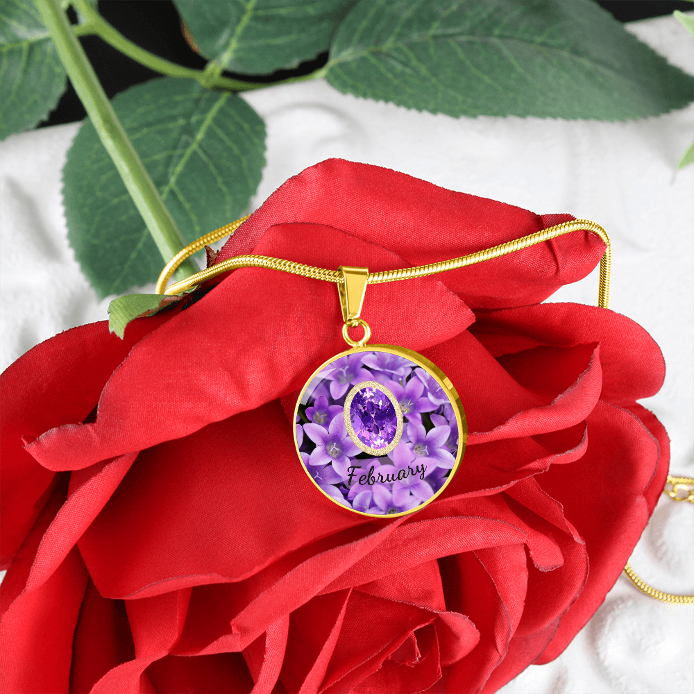 Birth Month Circle Pendant Necklace: February