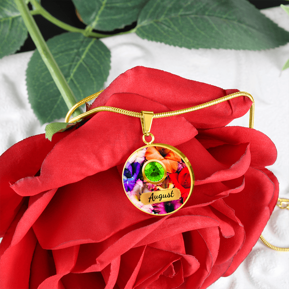 Birth Month Circle Pendant Necklace: August