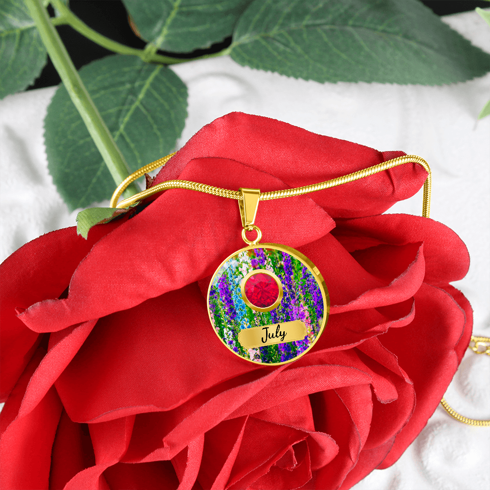 Birth Month Circle Pendant Necklace: July