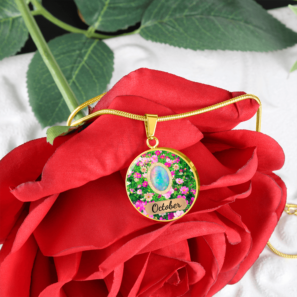 Birth Month Circle Pendant Necklace: October