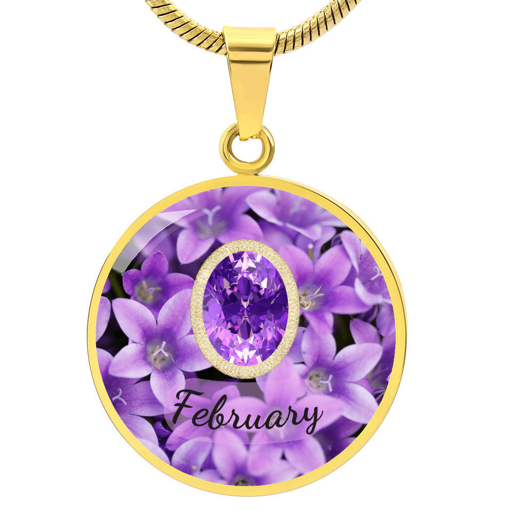 Birth Month Circle Pendant Necklace: February