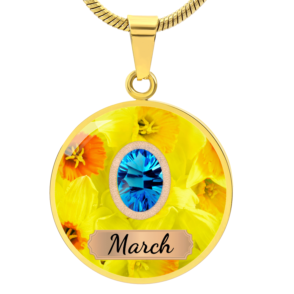 Birth Month Circle Pendant Necklace: March