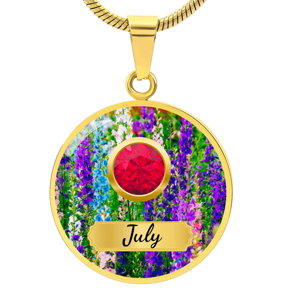 Birth Month Circle Pendant Necklace: July