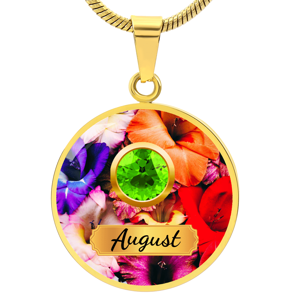 Birth Month Circle Pendant Necklace: August