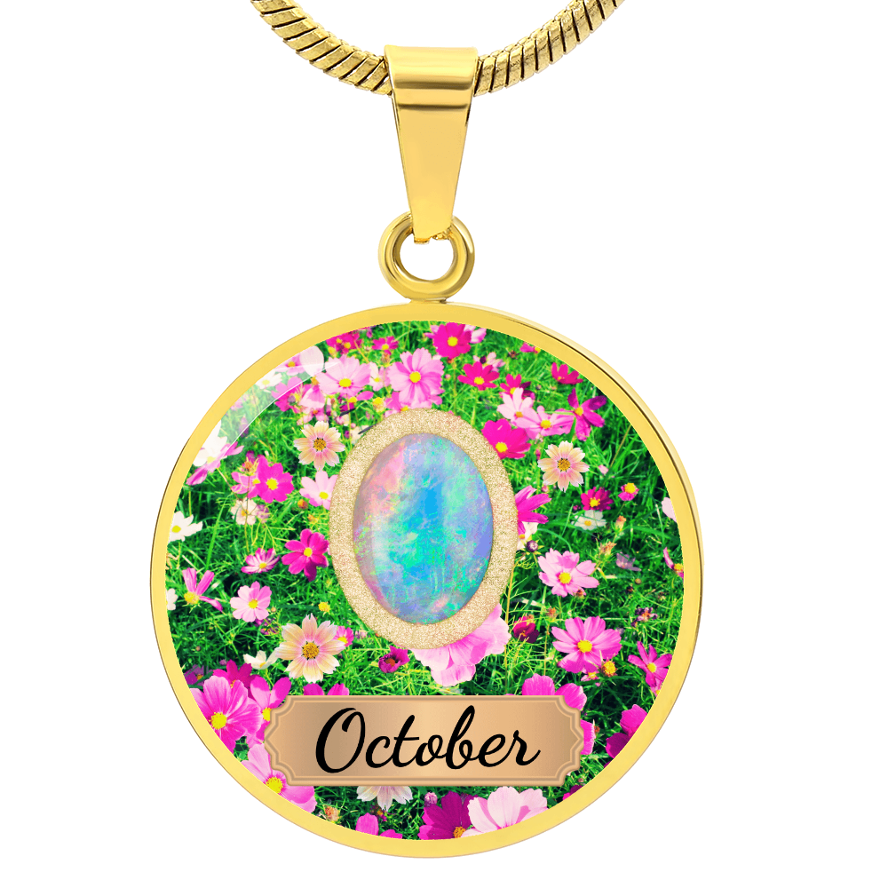 Birth Month Circle Pendant Necklace: October