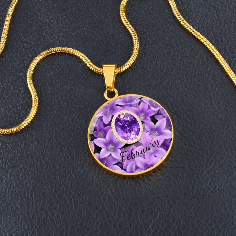 Birth Month Circle Pendant Necklace: February