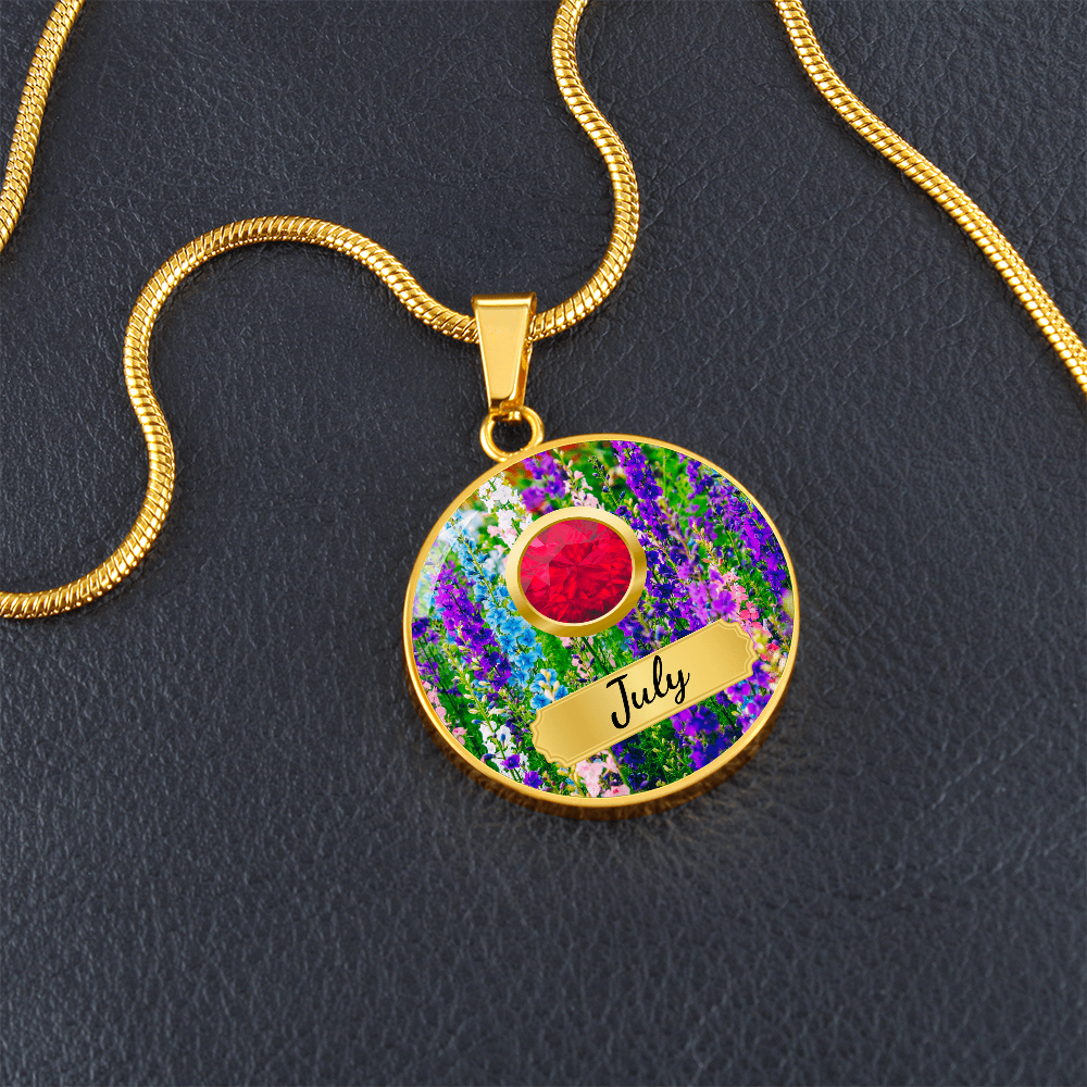 Birth Month Circle Pendant Necklace: July