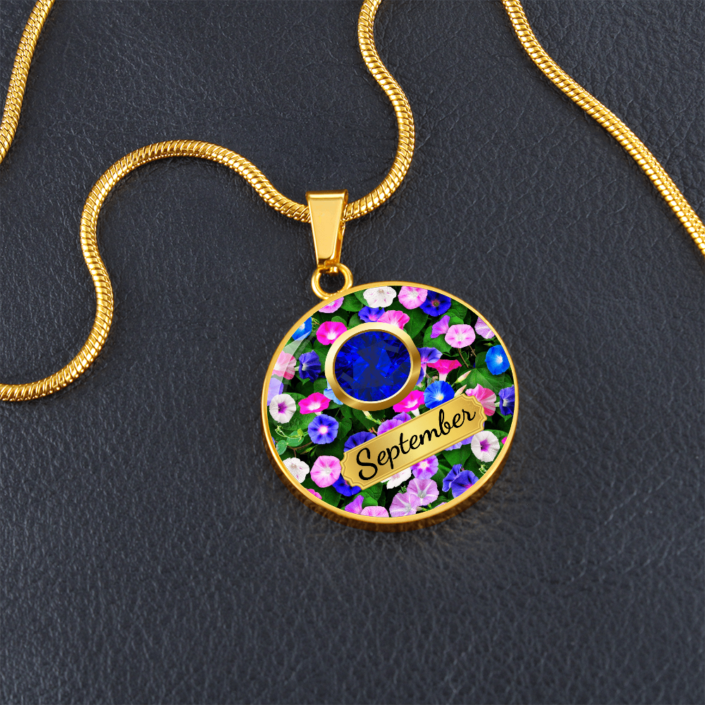 Birth Month Circle Pendant Necklace: September