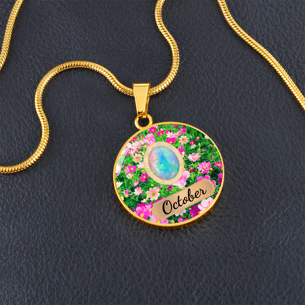 Birth Month Circle Pendant Necklace: October