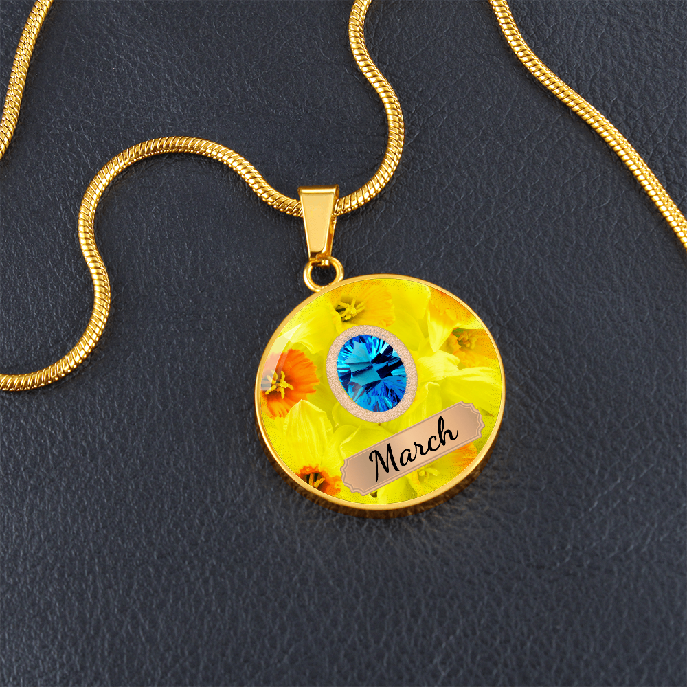 Birth Month Circle Pendant Necklace: March