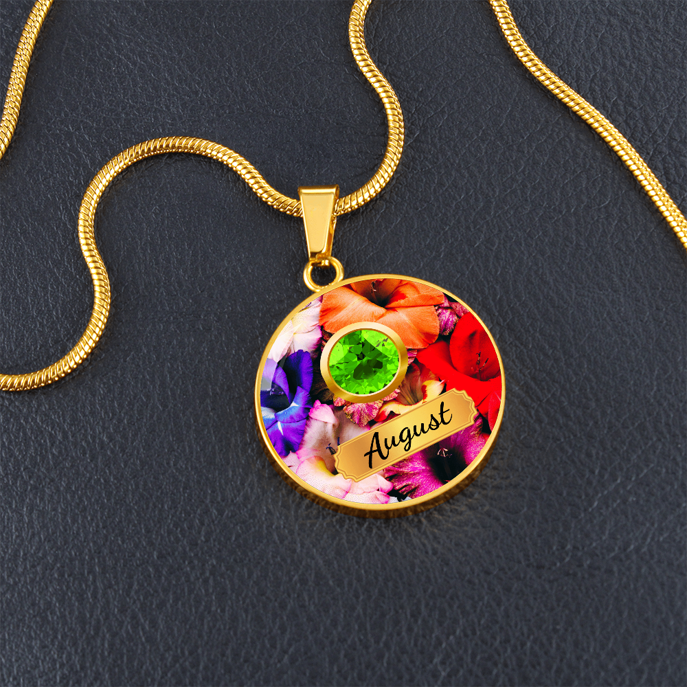 Birth Month Circle Pendant Necklace: August