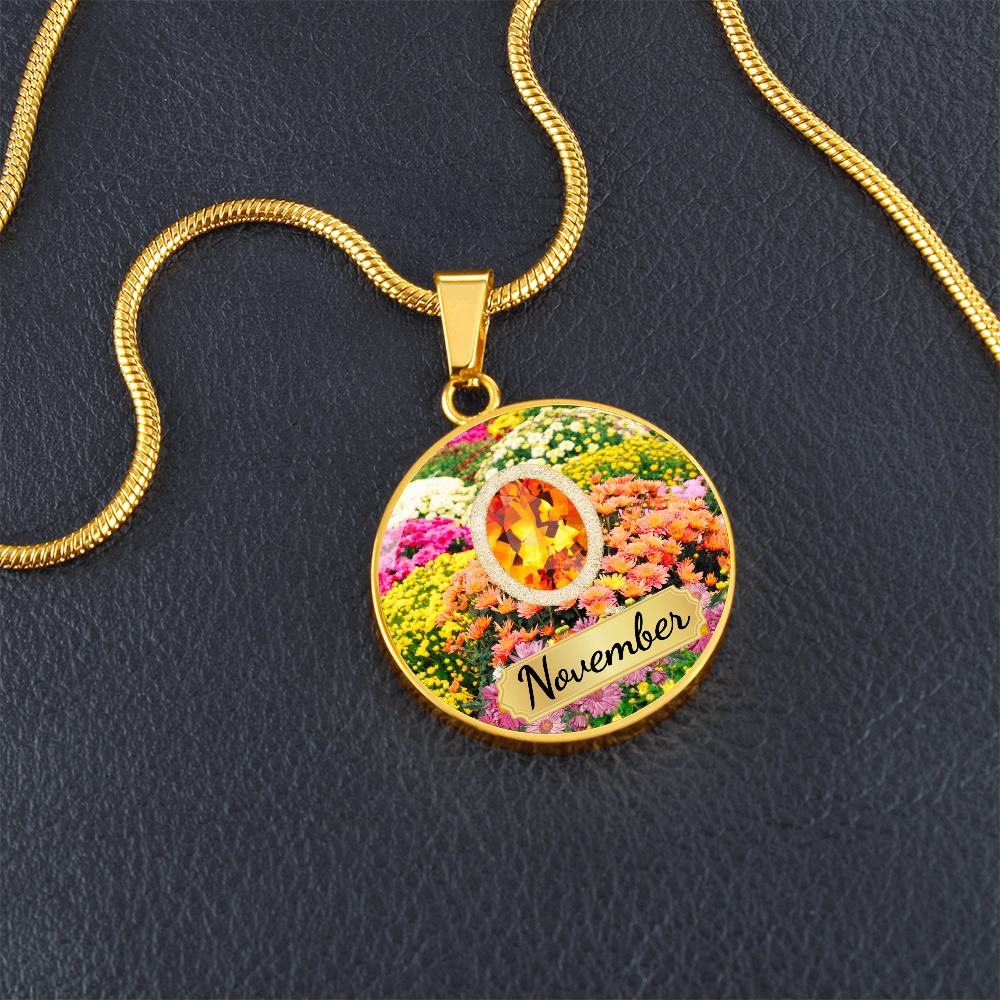 Birth Month Circle Pendant Necklace: November