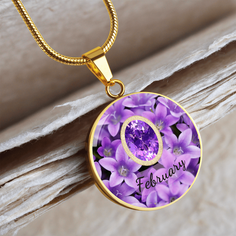 Birth Month Circle Pendant Necklace: February
