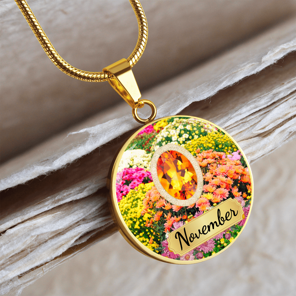 Birth Month Circle Pendant Necklace: November