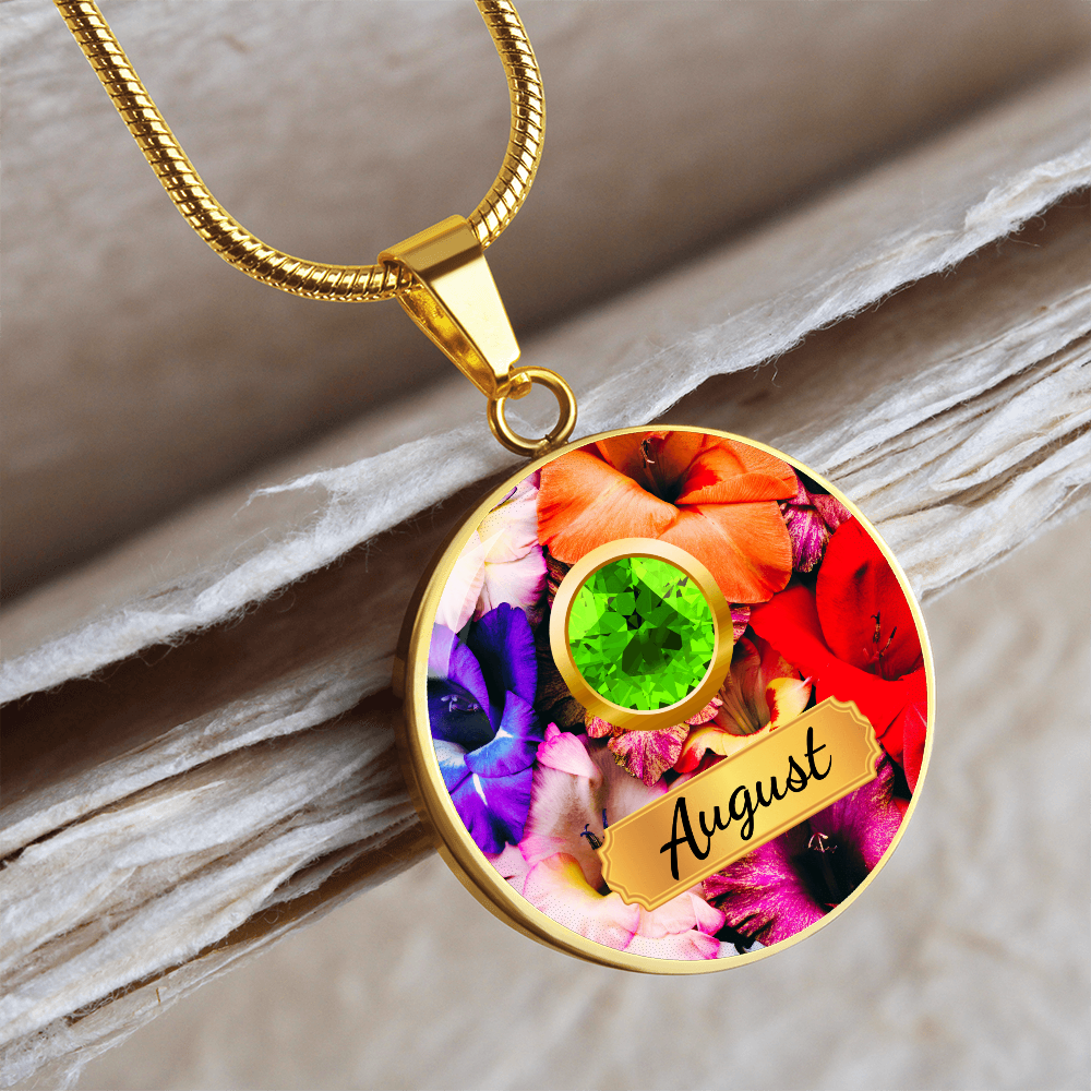Birth Month Circle Pendant Necklace: August
