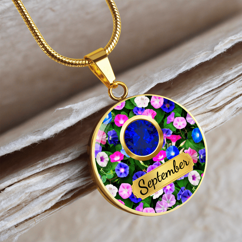 Birth Month Circle Pendant Necklace: September