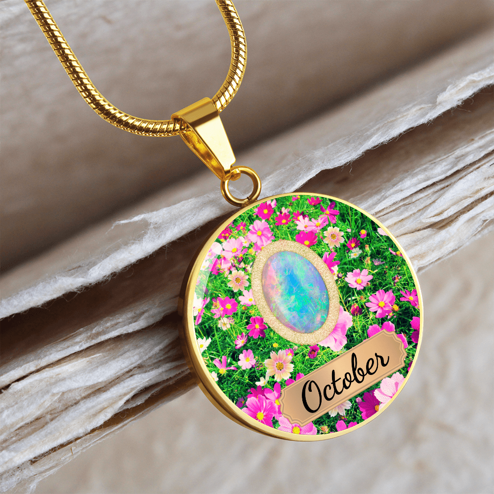 Birth Month Circle Pendant Necklace: October