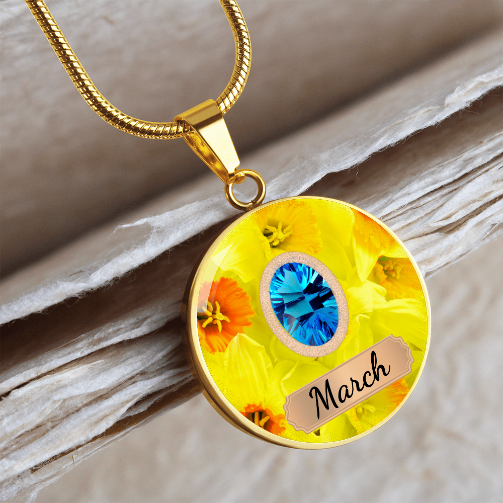 Birth Month Circle Pendant Necklace: March