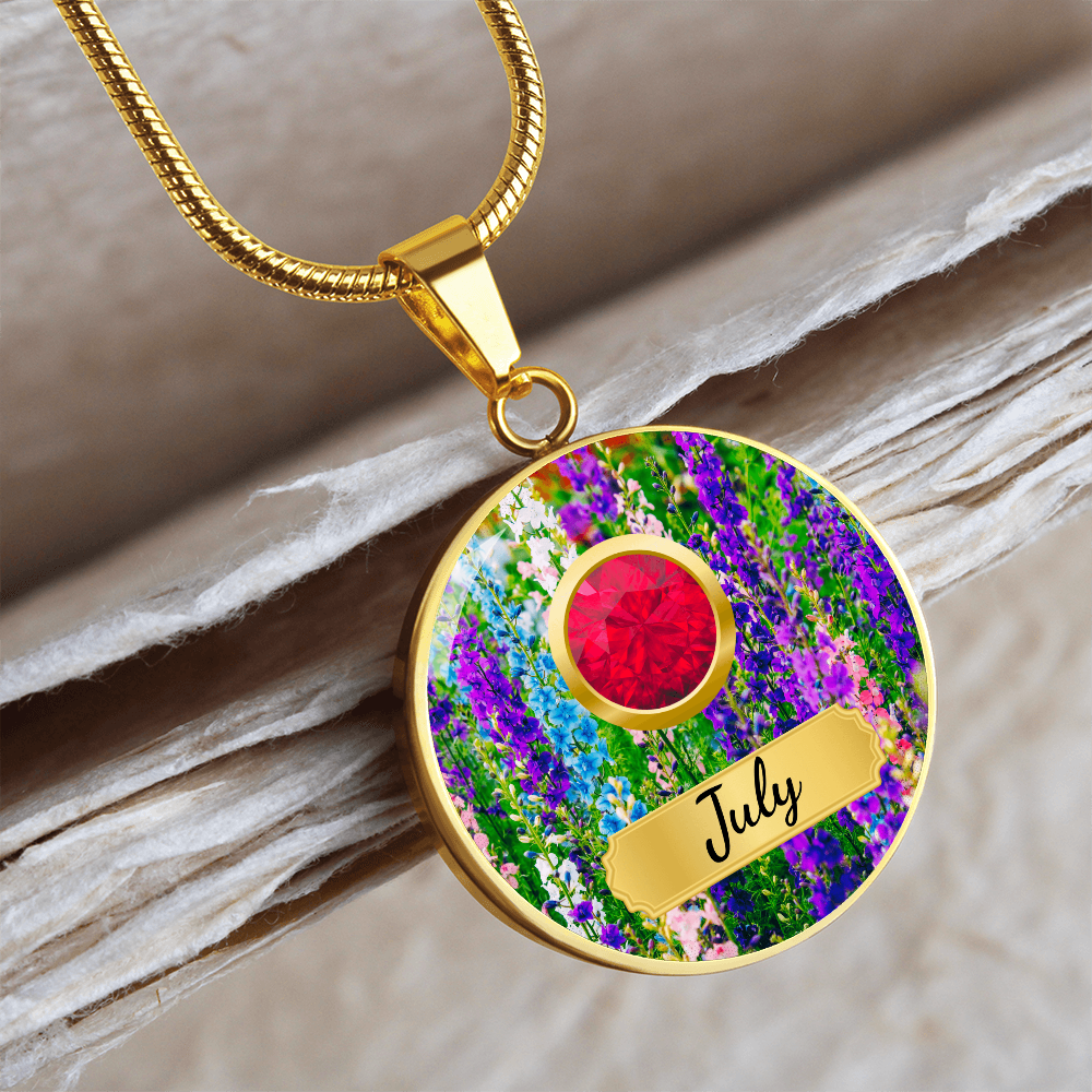 Birth Month Circle Pendant Necklace: July