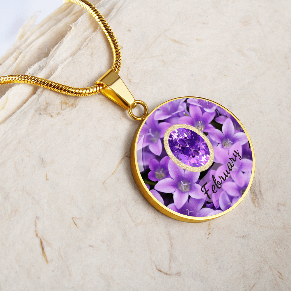 Birth Month Circle Pendant Necklace: February