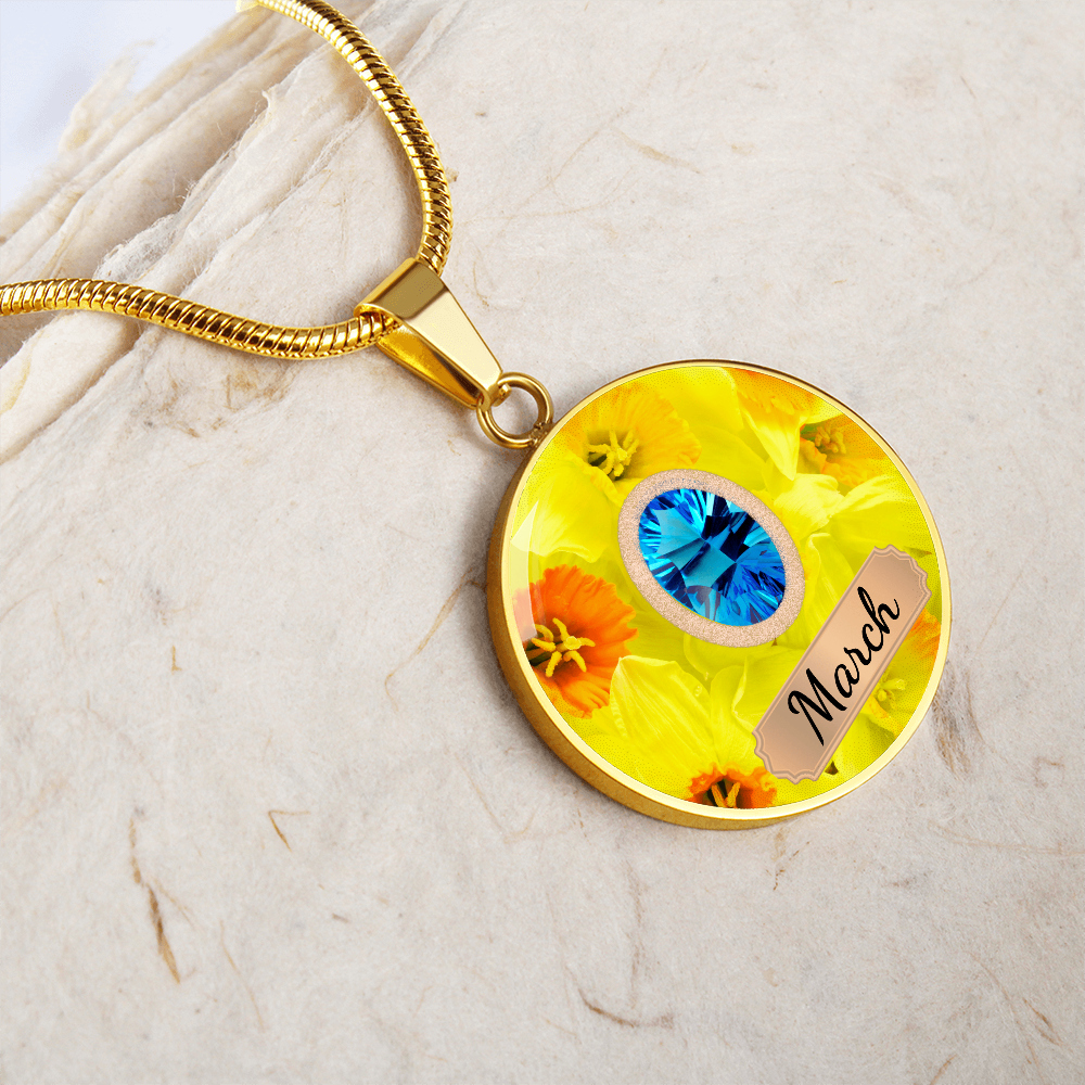 Birth Month Circle Pendant Necklace: March