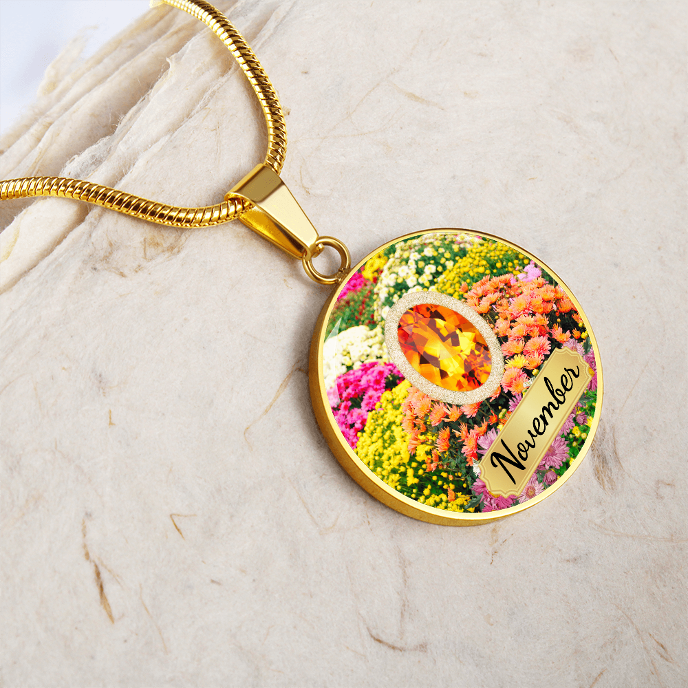 Birth Month Circle Pendant Necklace: November