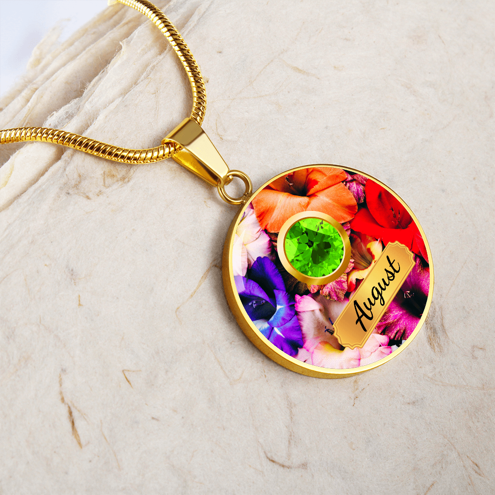 Birth Month Circle Pendant Necklace: August