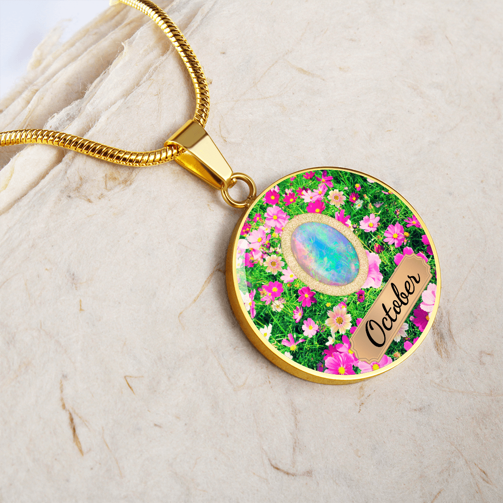 Birth Month Circle Pendant Necklace: October