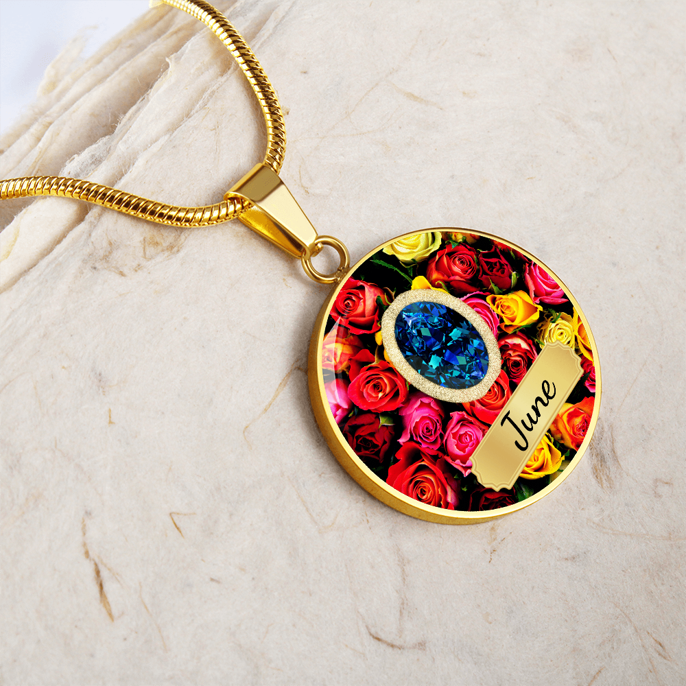 Birth Month Circle Pendant Necklace: June