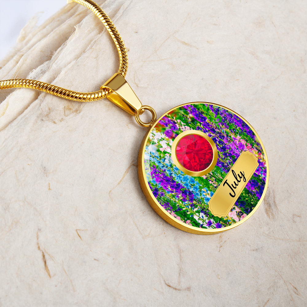 Birth Month Circle Pendant Necklace: July