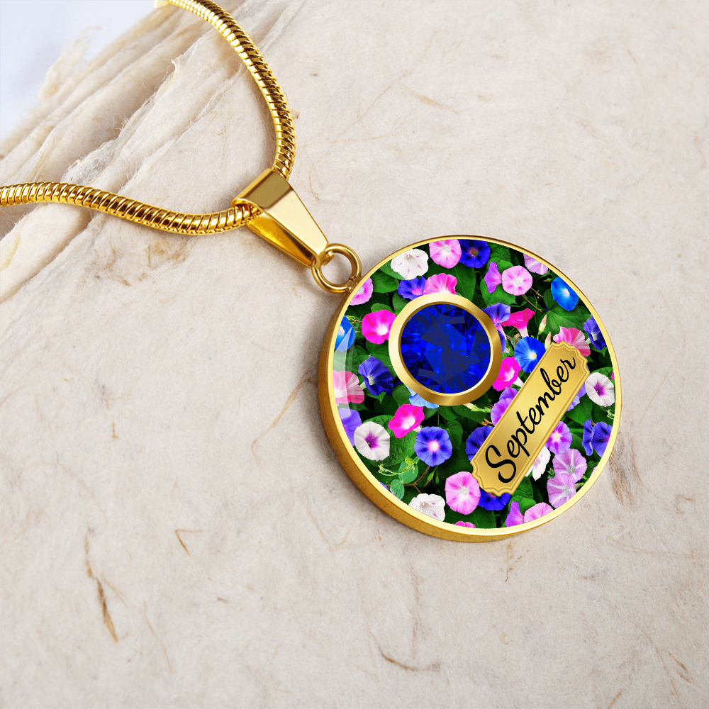 Birth Month Circle Pendant Necklace: September