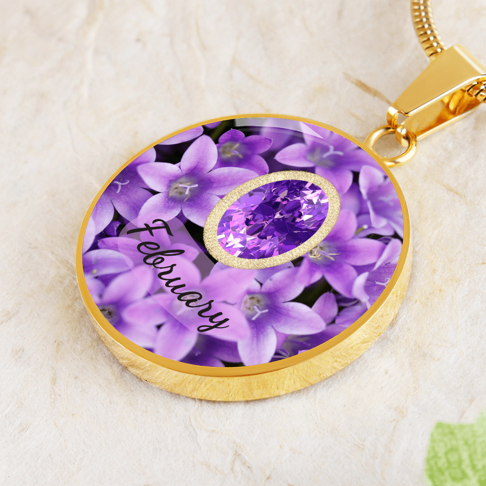 Birth Month Circle Pendant Necklace: February