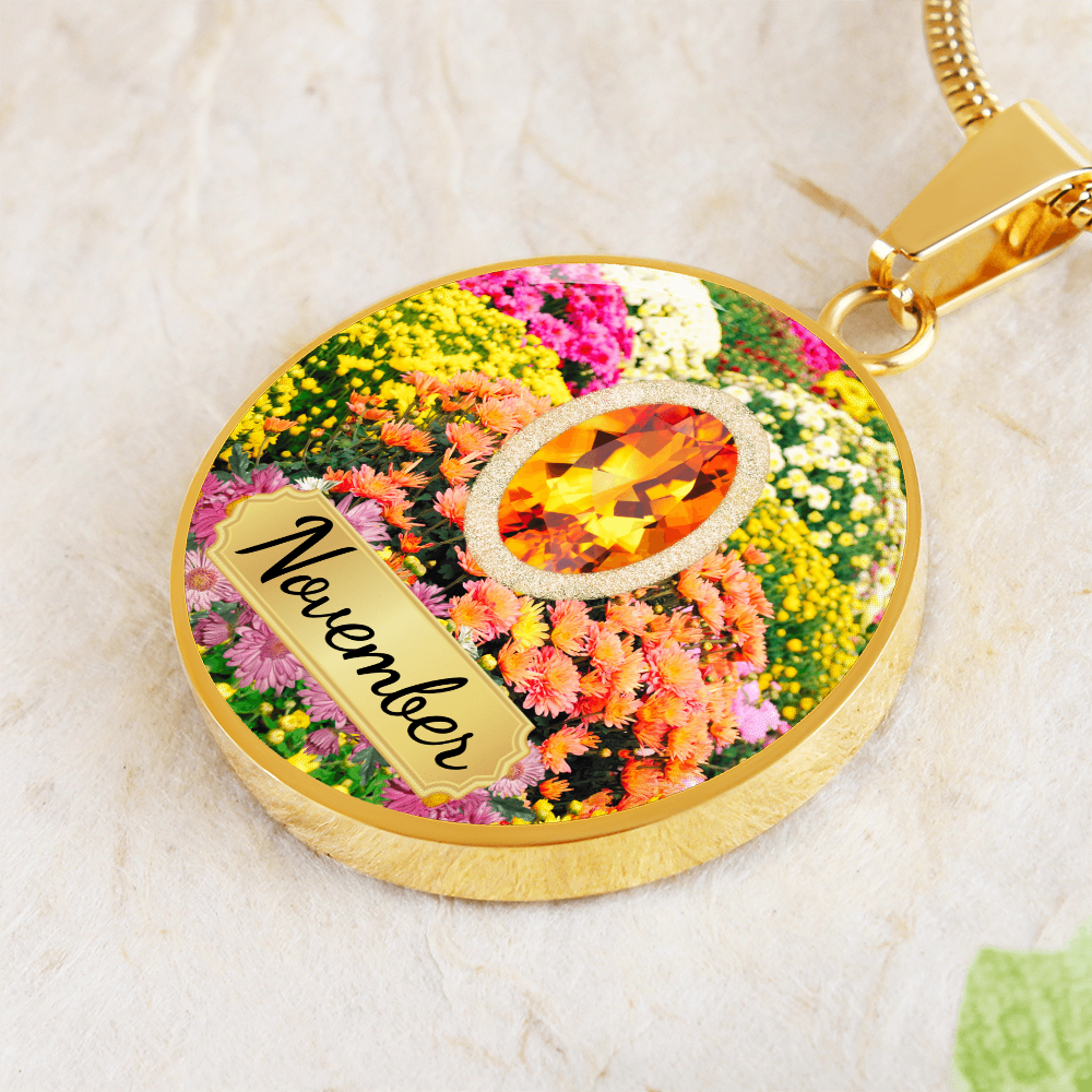 Birth Month Circle Pendant Necklace: November