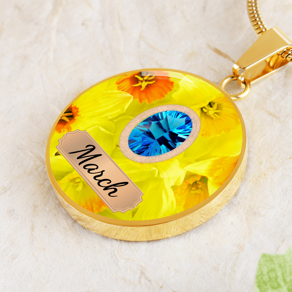 Birth Month Circle Pendant Necklace: March
