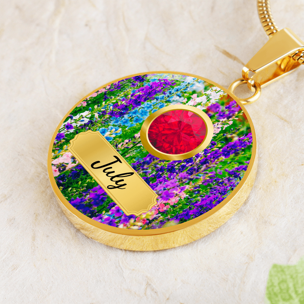 Birth Month Circle Pendant Necklace: July