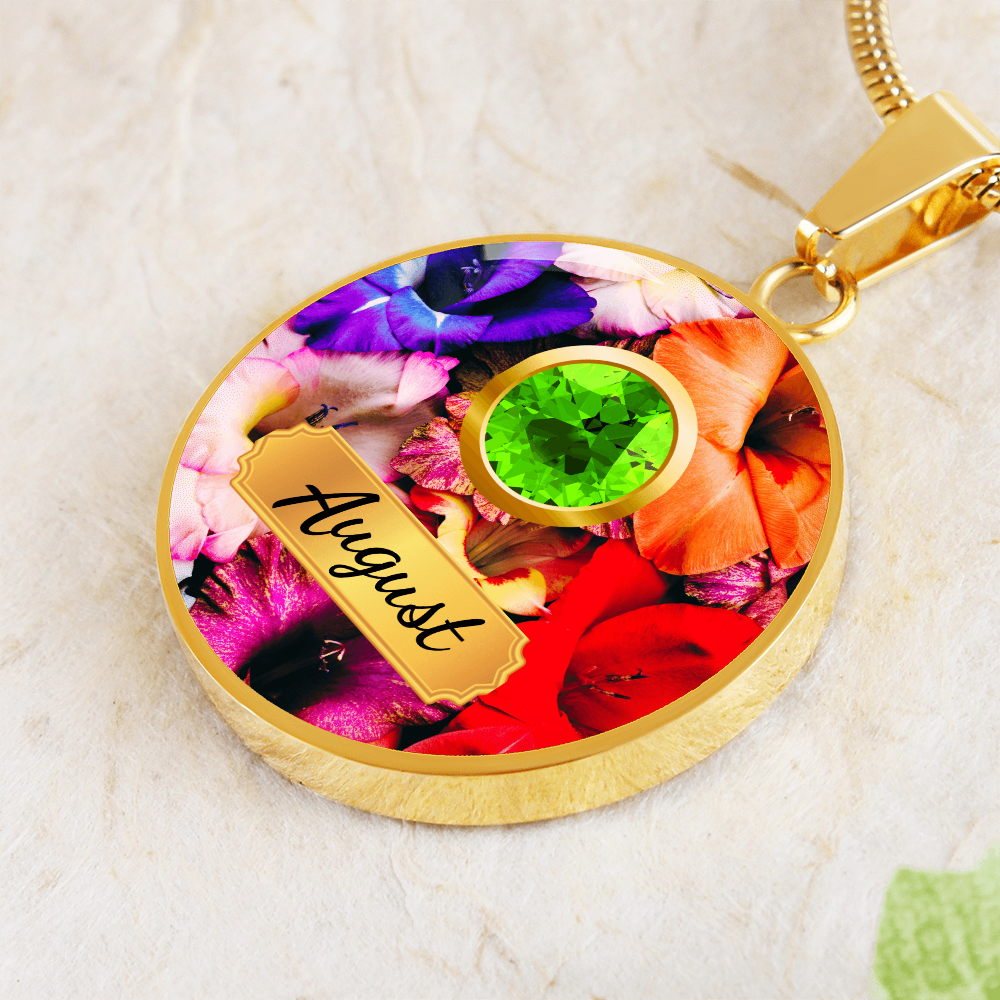 Birth Month Circle Pendant Necklace: August