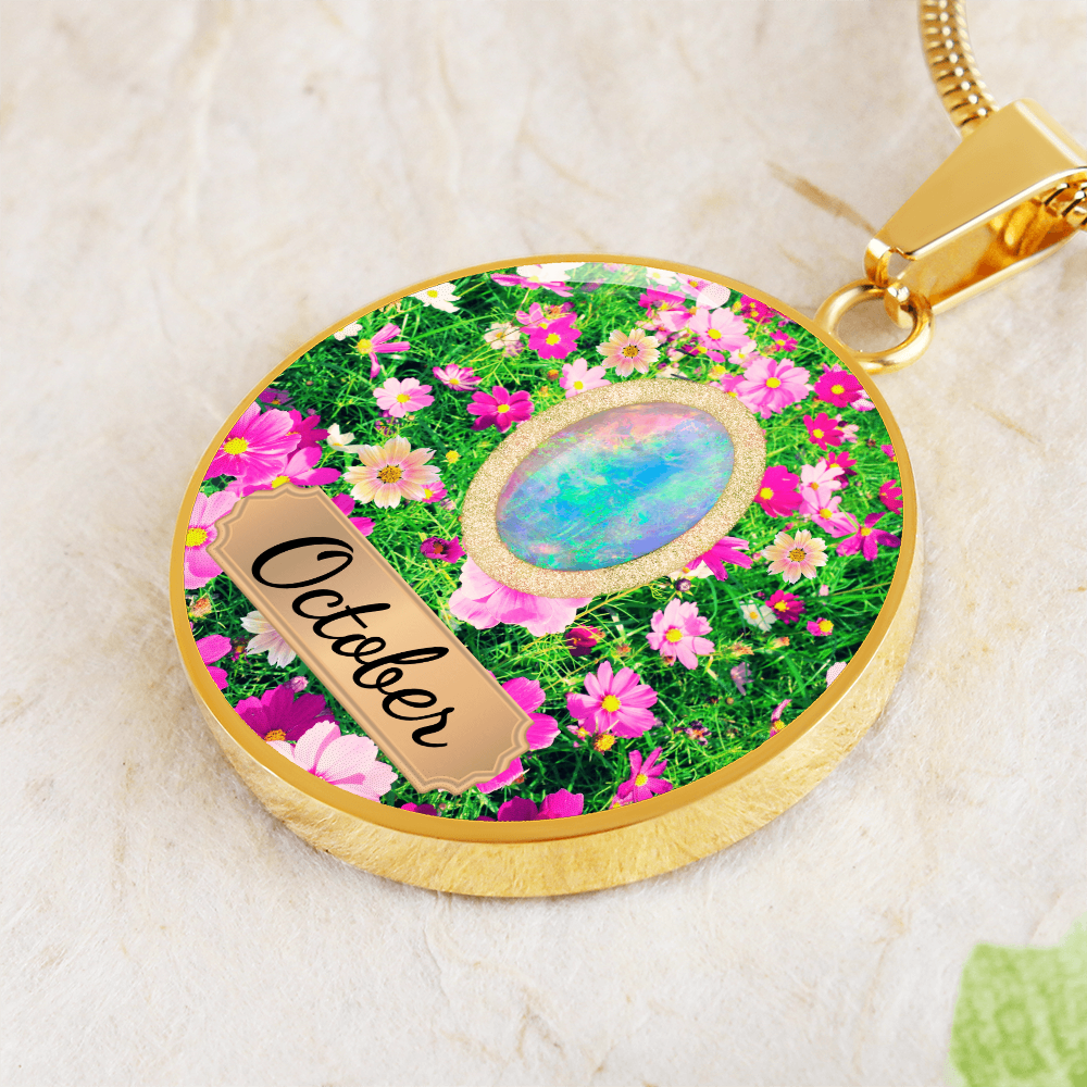 Birth Month Circle Pendant Necklace: October