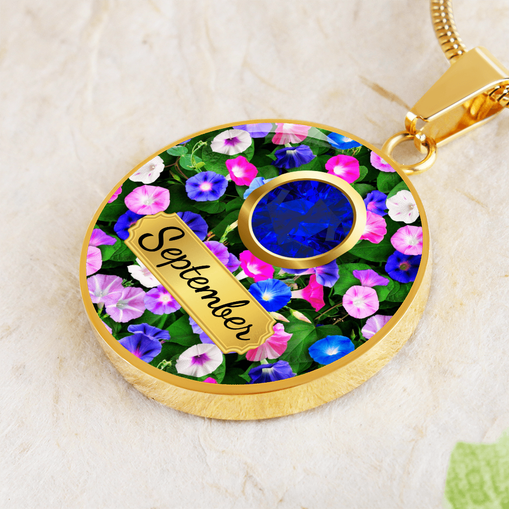 Birth Month Circle Pendant Necklace: September