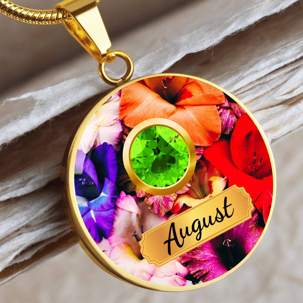 Birth Month Circle Pendant Necklace: August