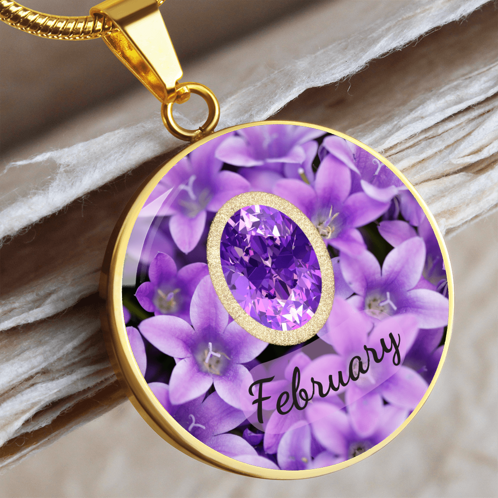 Birth Month Circle Pendant Necklace: February