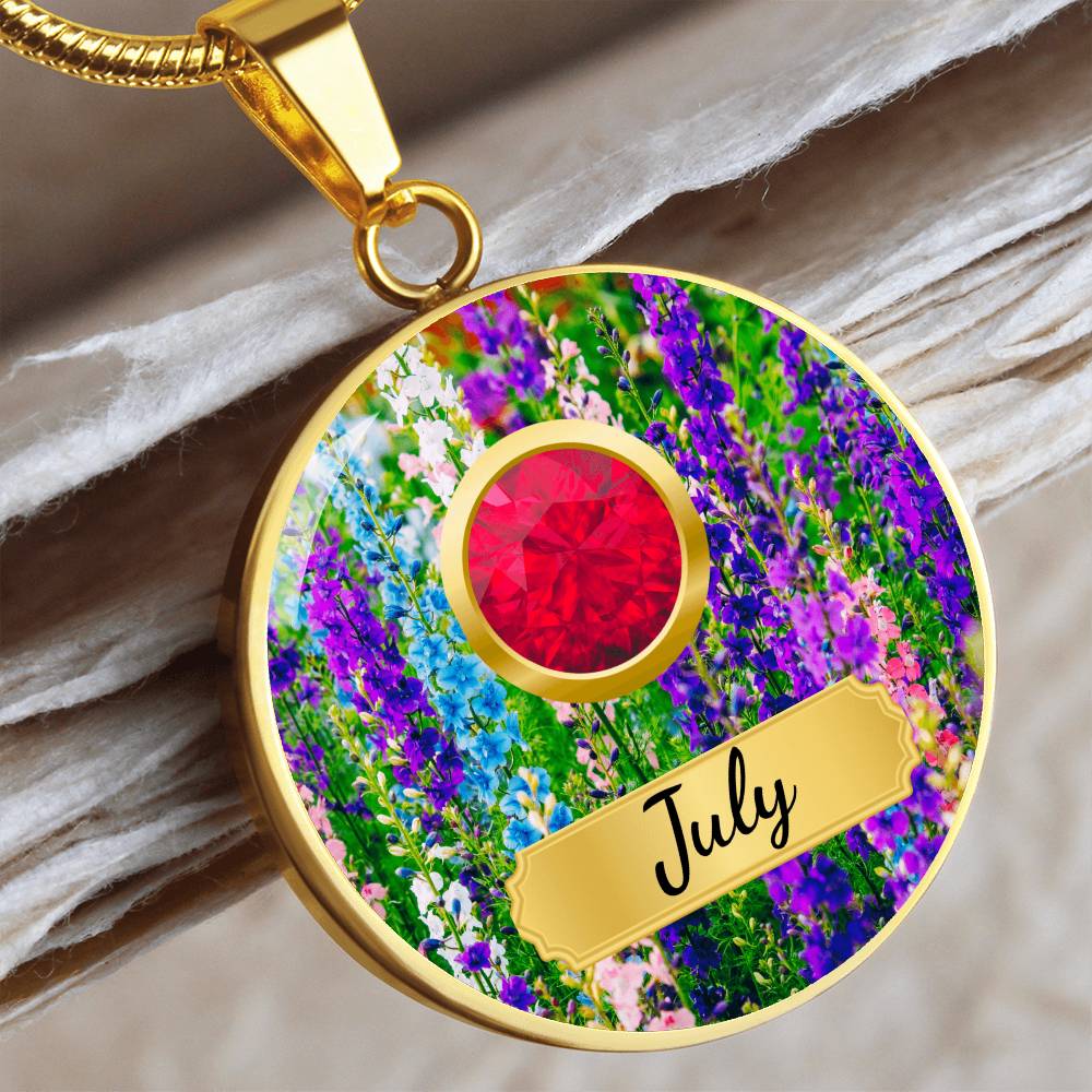 Birth Month Circle Pendant Necklace: July