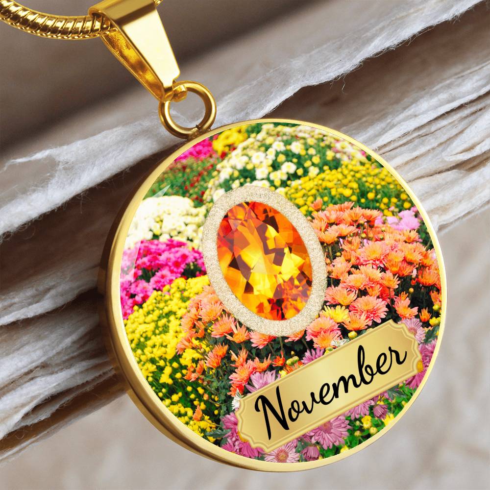 Birth Month Circle Pendant Necklace: November