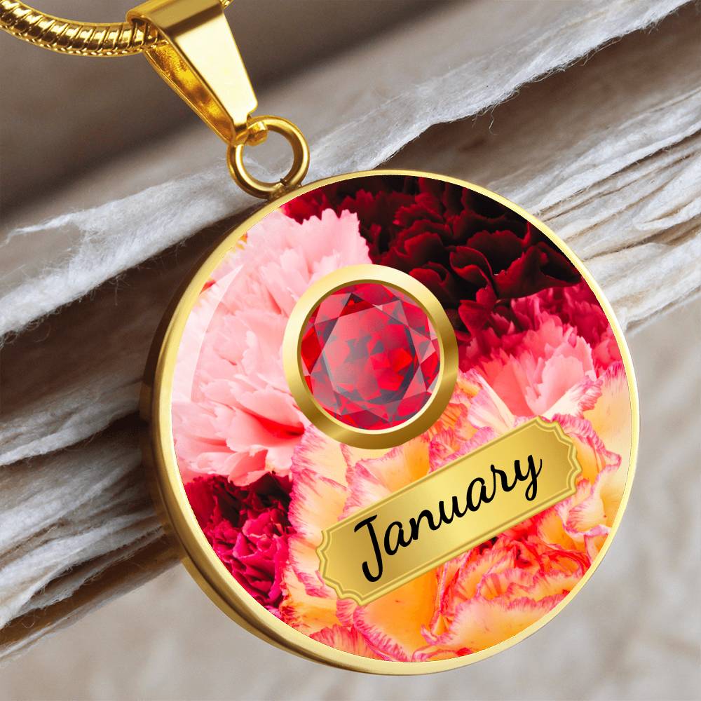 Birth Month Circle Pendant Necklace: January