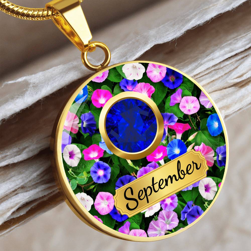 Birth Month Circle Pendant Necklace: September