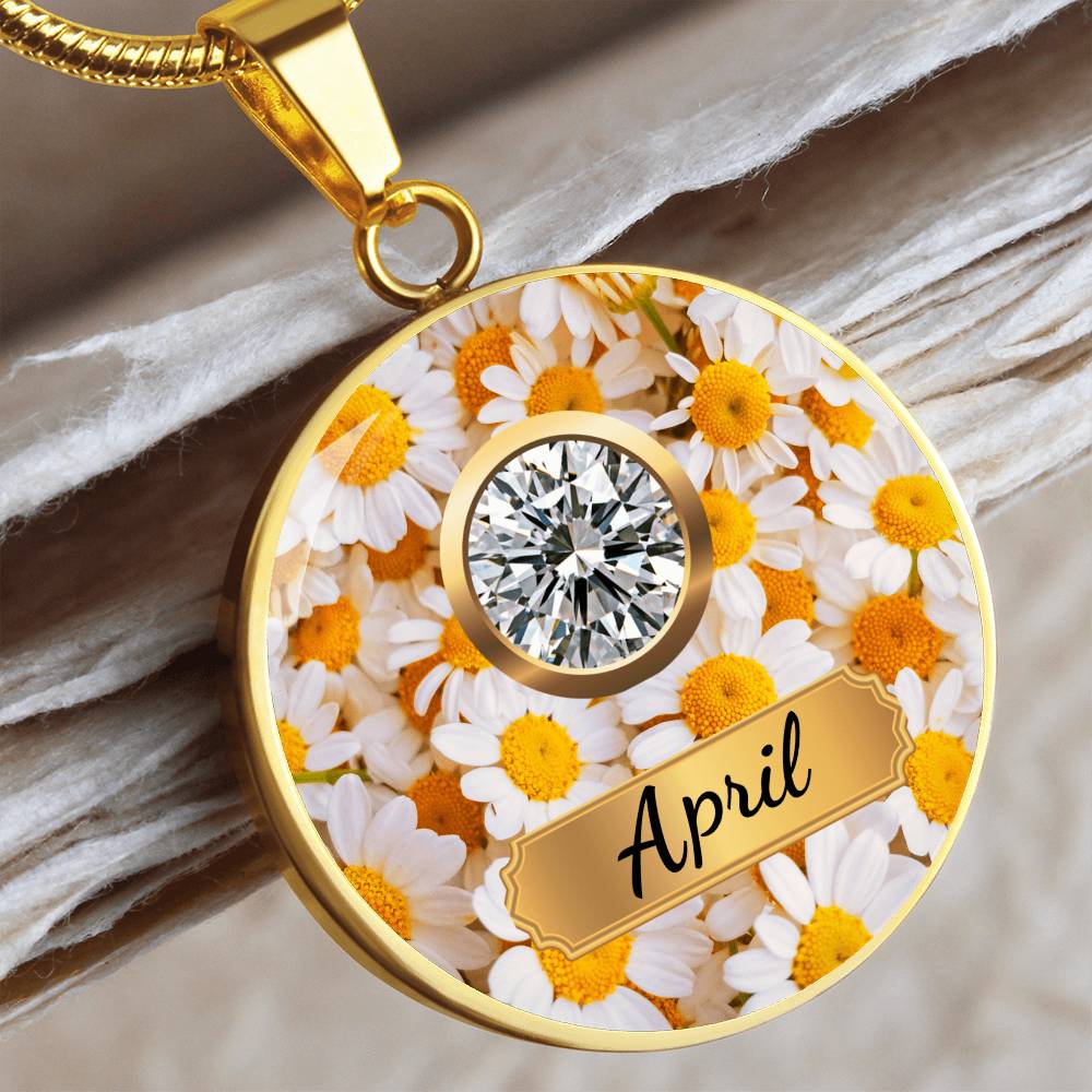 Birth Month Circle Pendant Necklace: April