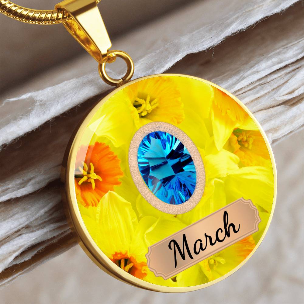 Birth Month Circle Pendant Necklace: March