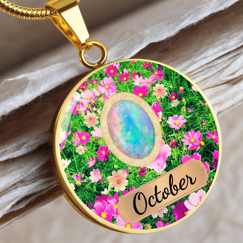 Birth Month Circle Pendant Necklace: October