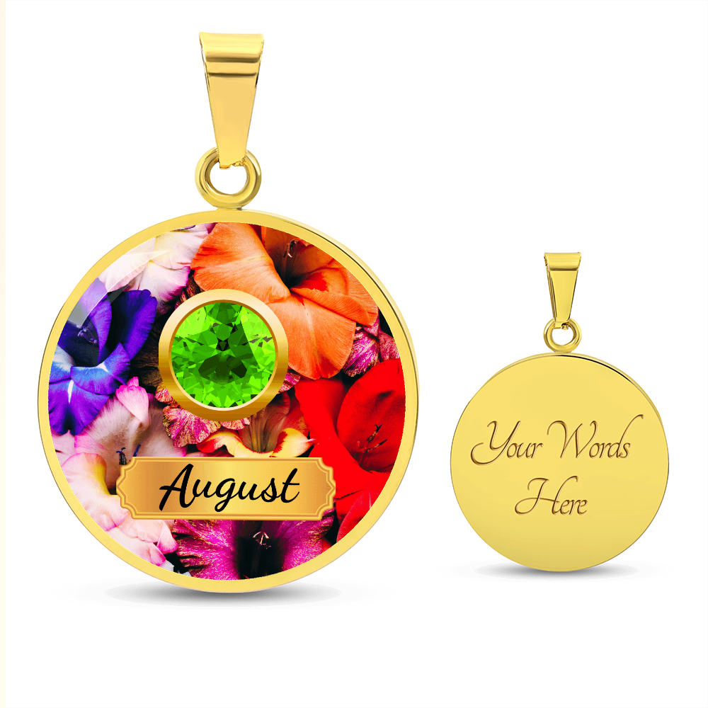 Birth Month Circle Pendant Necklace: August