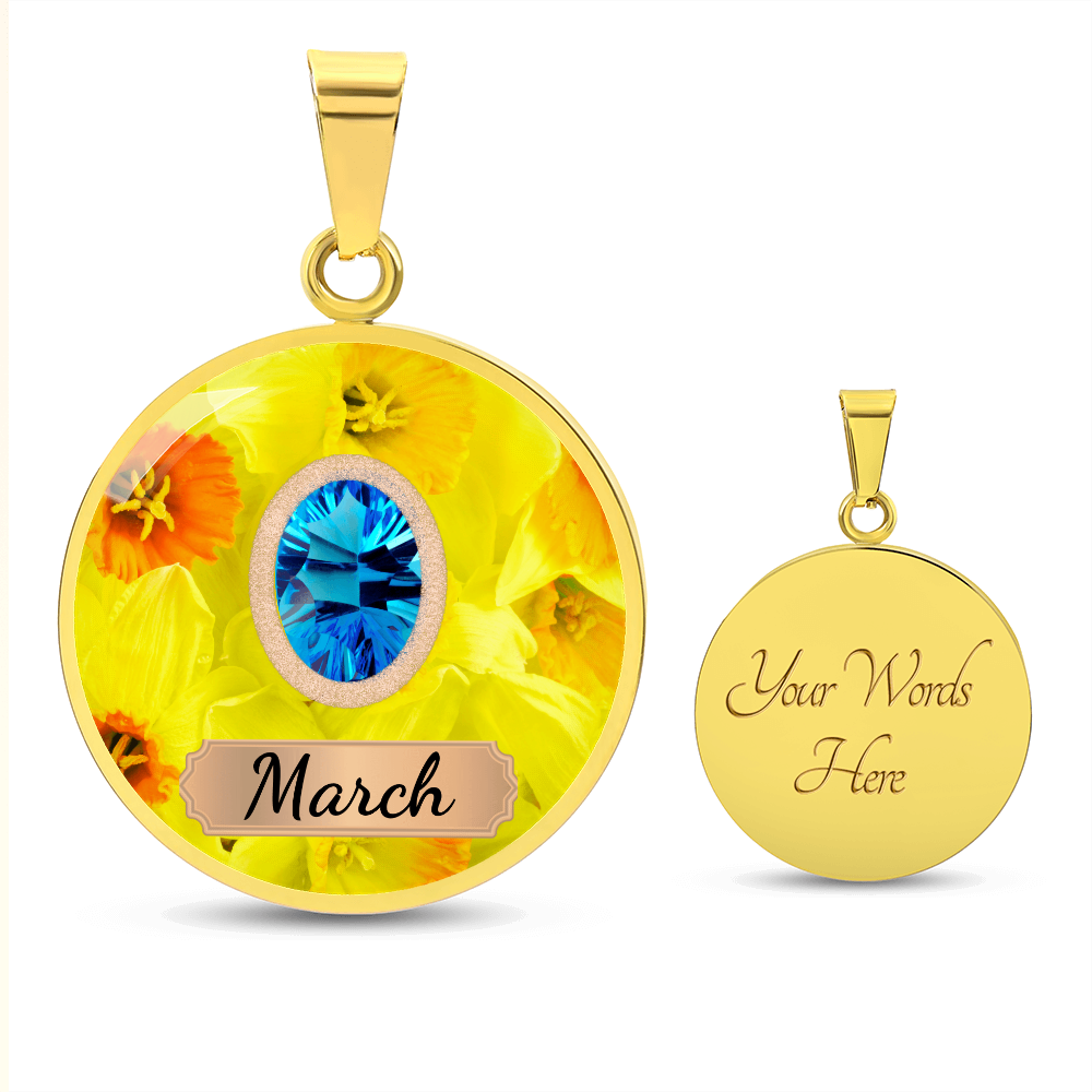 Birth Month Circle Pendant Necklace: March