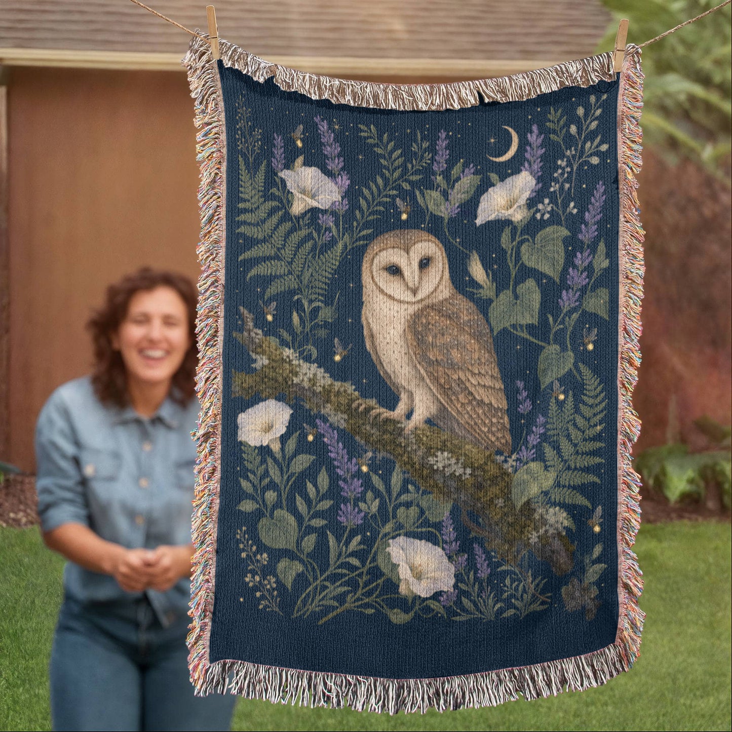 *Enchanted Owl Floral Moon Woven Throw Blanket